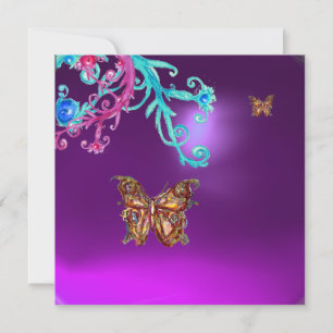 Invitación MARIPOSA  AMETISTA , azul morado rosa brillante ro