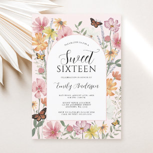 Invitación Mariposa Arco de Flor Silvestre Dulce Rosa 16