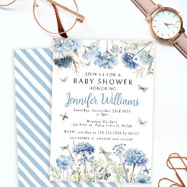 Invitación Mariposa azul de flores silvestres de bebé ducha