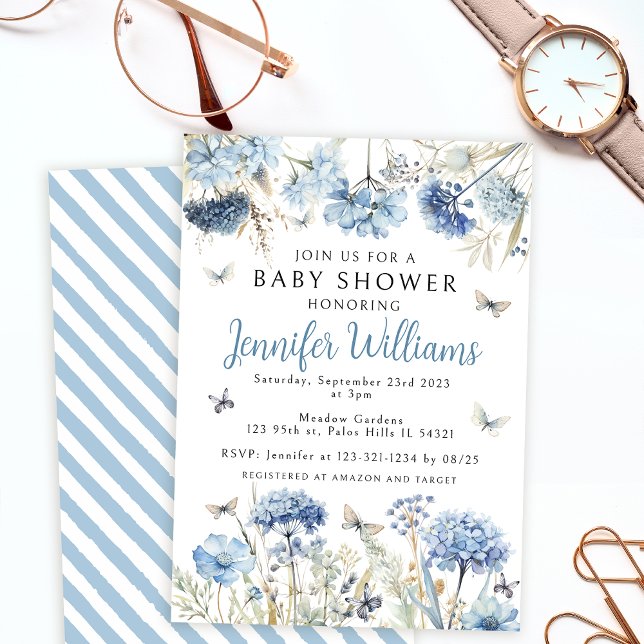 Invitación Mariposa azul de flores silvestres de bebé ducha (Subido por el creador)
