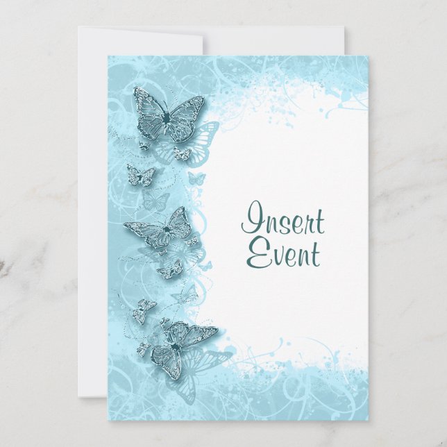 Invitación Mariposa azul elegante cumpleaños boda (Anverso)