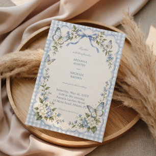 Invitación Mariposa Azul Gingham Jardín Capricho