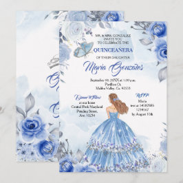 Invitación Mariposa Azul Pastel Quinceanera Cumpleaños Mexica