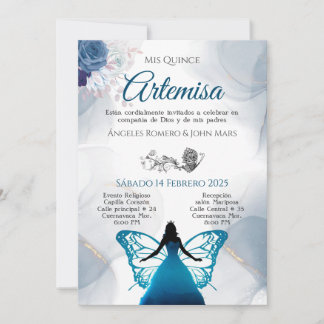 Invitación mariposa azul quincañera
