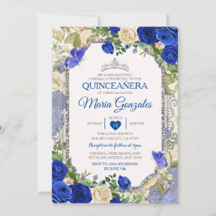 Invitación Mariposa Azul Quinceañera Plata 15 Anos