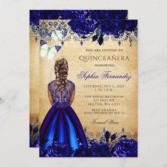 Invitación Mariposa azul real Quinceañera (Anverso / Reverso)