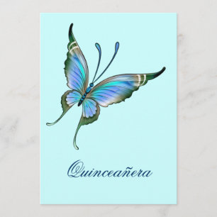 Invitación Mariposa Azul Teal Quinceañera Cumpleaños 15