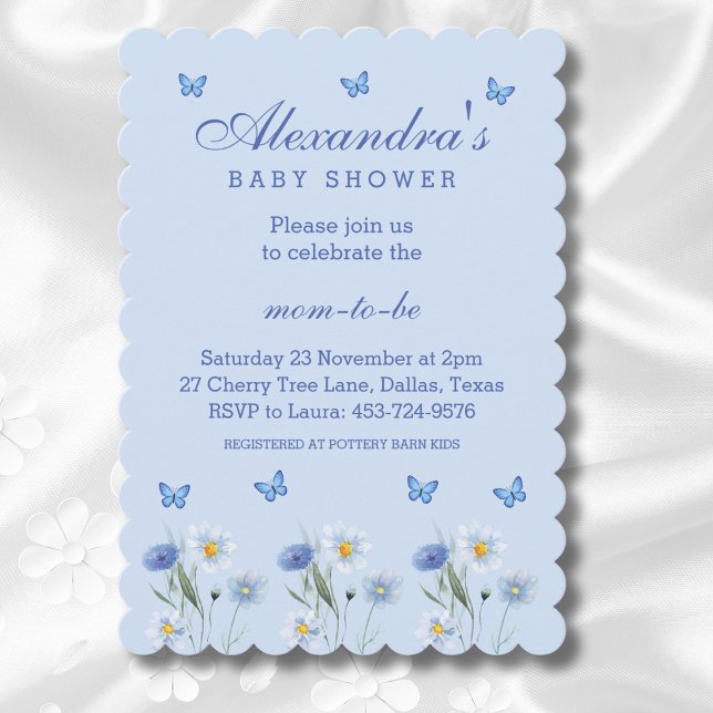 Invitación Mariposa azul turca Boho Wildflower Baby Shower (Subido por el creador)