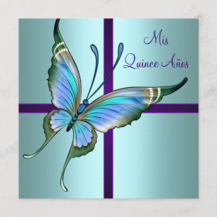 Invitación Mariposa azul verde azulada Quinceanera