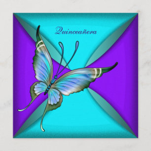 Invitación Mariposa azul verde azulada Quinceanera 15º cumple