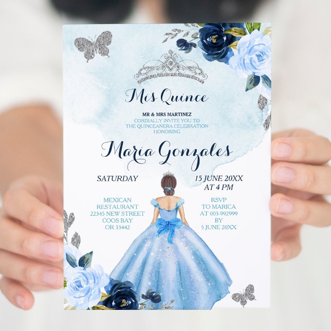 Invitación Mariposa azul y marina 3 Charra Quinceanera (Subido por el creador)