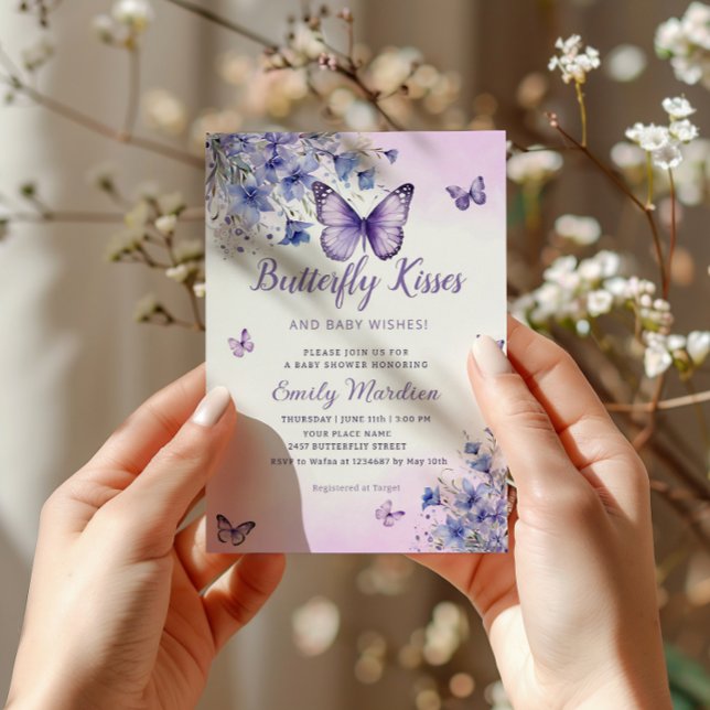 Invitación Mariposa Baby Shower Boho Chica Purple Floral (Subido por el creador)