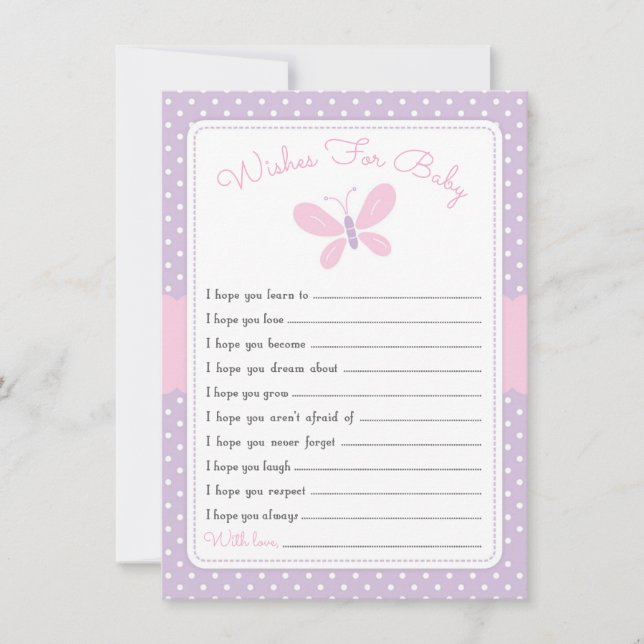 Invitación Mariposa Baby Shower desea un rosa morado bebé (Anverso)