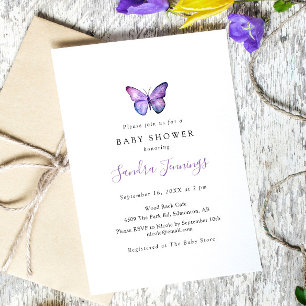 Invitación Mariposa Baby Shower Elegante Minimalista Simple