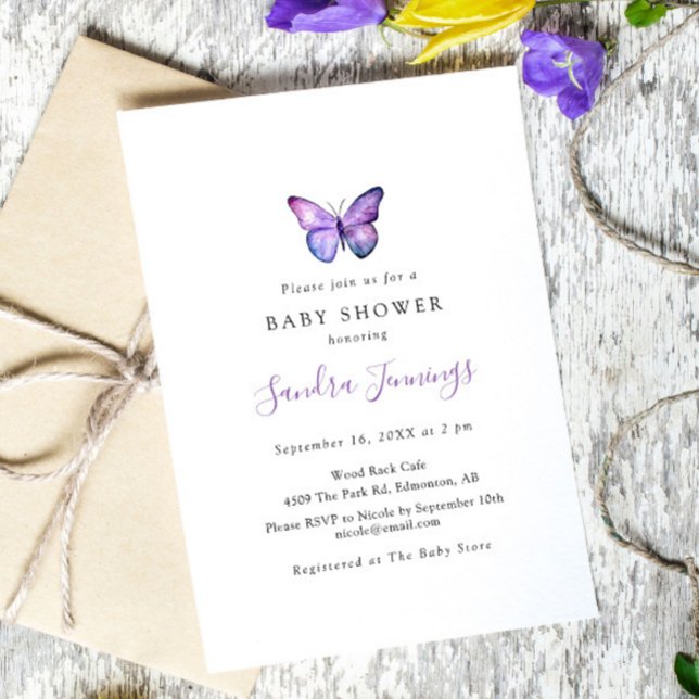 Invitación Mariposa Baby Shower Elegante Minimalista Simple (Subido por el creador)