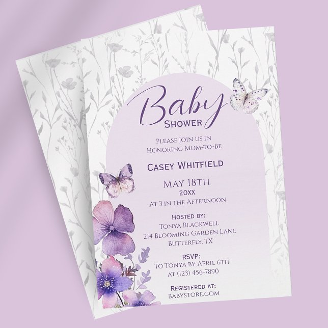 Invitación Mariposa Baby Shower Modern Boho Chica (Pastel Purple Butterfly Girl Baby Shower Invitation
)