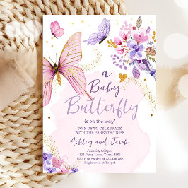Invitación Mariposa Baby Shower Morple Floral Chica rosa