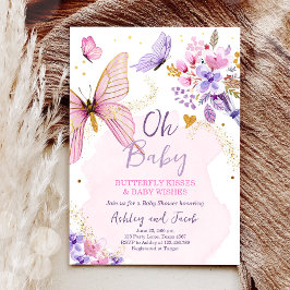 Invitación Mariposa Baby Shower Morple Floral Chica Rosa Invi