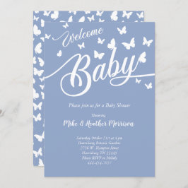 Invitación Mariposa Baby Shower Sexo Neutral Azul