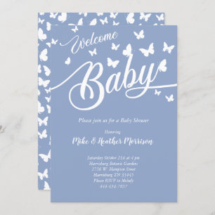 Invitación Mariposa Baby Shower Sexo Neutral Azul