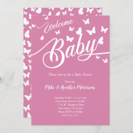 Invitación Mariposa Baby Shower Vintage Chica rosa