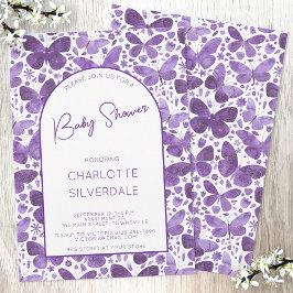 Invitación Mariposa Baby Shower Watercolor Púrpura