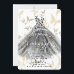 Invitación Mariposa Baile Vestido Negro Oro Dulce 16<br><div class="desc">Personalizar para cualquier evento</div>