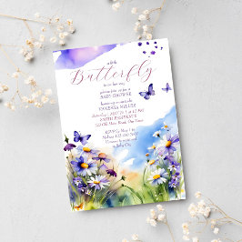 Invitación Mariposa bebé violets daisy meadow
