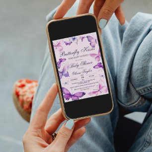 Invitación Mariposa Besa A Chica Baby Shower Púrpura Rosa Inv