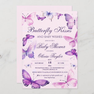 Invitación Mariposa Besa A Chica Baby Shower Púrpura Rosa Inv