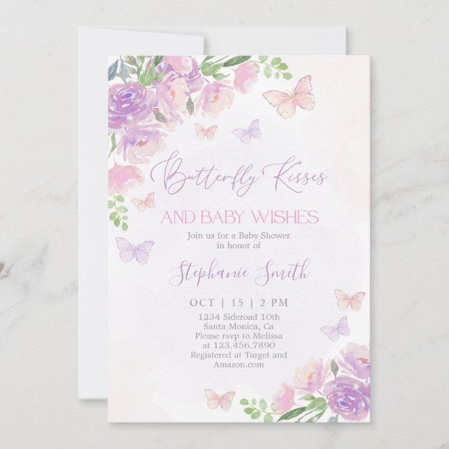 Invitación Mariposa besa a Chica de Baby Shower (Anverso)