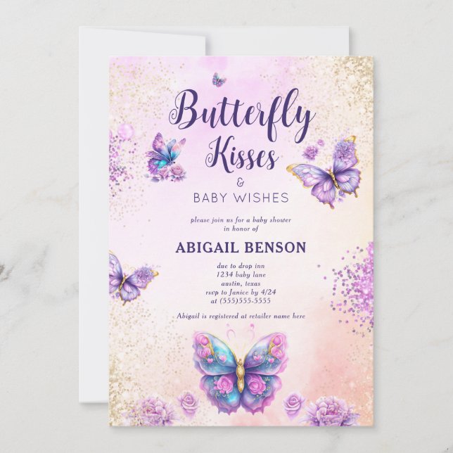 Invitación Mariposa besa Baby Shower (Anverso)