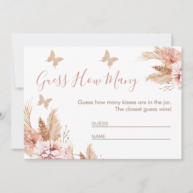 Invitación Mariposa besa Baby Shower adivina cuántos juegos (Anverso)