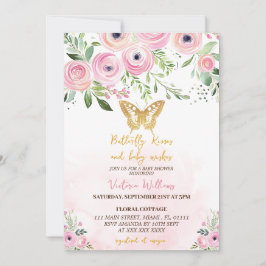 Invitación Mariposa besa Baby Shower rosa