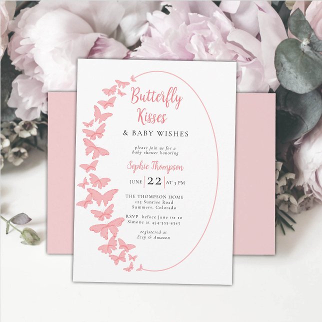 Invitación Mariposa besa Chica de Moda de Boho Rosa Baby Show (butterfly kisses baby girl shower invitation whimsical coral pink butterflies boho chic watercolor )