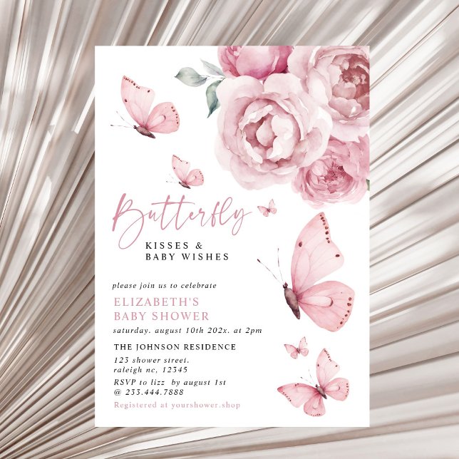 Invitación Mariposa besa Chica floral rosa Baby Shower (Subido por el creador)