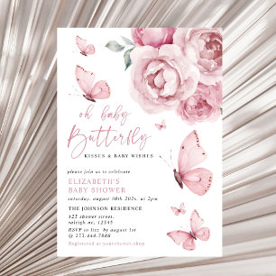 Invitación Mariposa besa Chica floral rosa Baby Shower