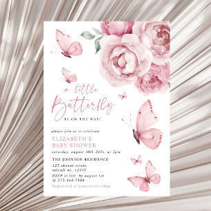 Invitación Mariposa besa Chica floral rosa Baby Shower
