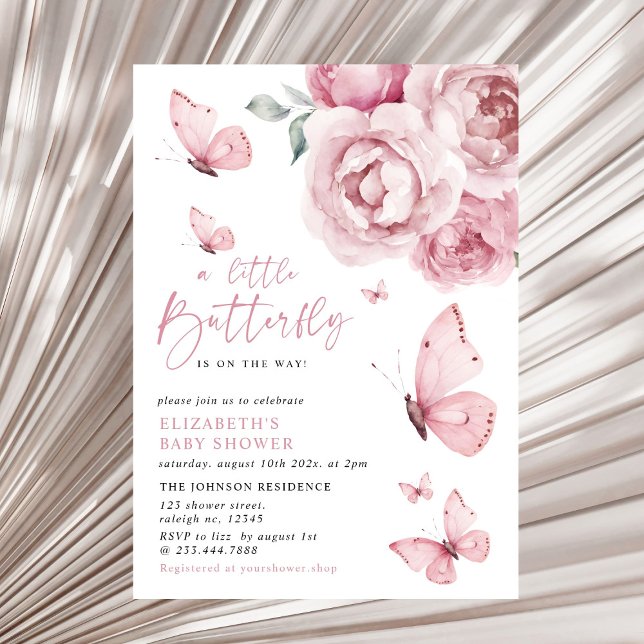 Invitación Mariposa besa Chica floral rosa Baby Shower (Subido por el creador)