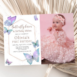 Invitación Mariposa besa Chicas mariposa Foto de cumpleaños