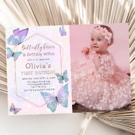 Invitación Mariposa besa Chicas mariposa Foto de cumpleaños