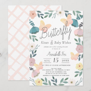 Invitación Mariposa besa floral jardín rosado Baby Shower