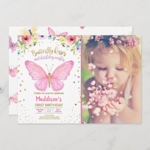Invitación Mariposa Besa Jardín Confetti Floral Cumpleaños