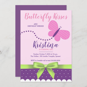 Invitación Mariposa besa polka primer cumpleaños