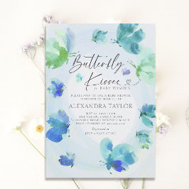 Invitación Mariposa Besada Azul Acuarela Bebé Ducha