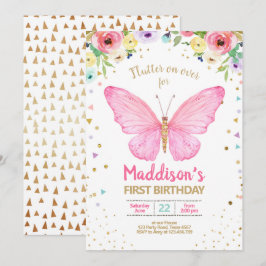 Invitación Mariposa Besada Jardín Floral Confetti Cumpleaños