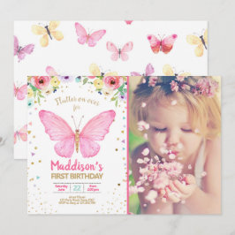 Invitación Mariposa Besada Jardín Floral Confetti Cumpleaños