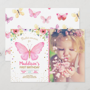 Invitación Mariposa Besada Jardín Floral Confetti Cumpleaños