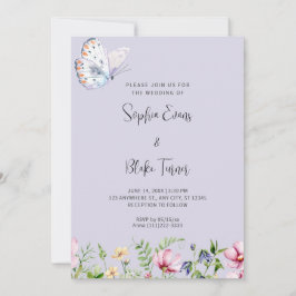 Invitación Mariposa blanca y Boda de flores silvestres periwi