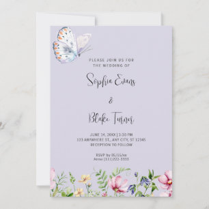 Invitación Mariposa blanca y Boda de flores silvestres periwi